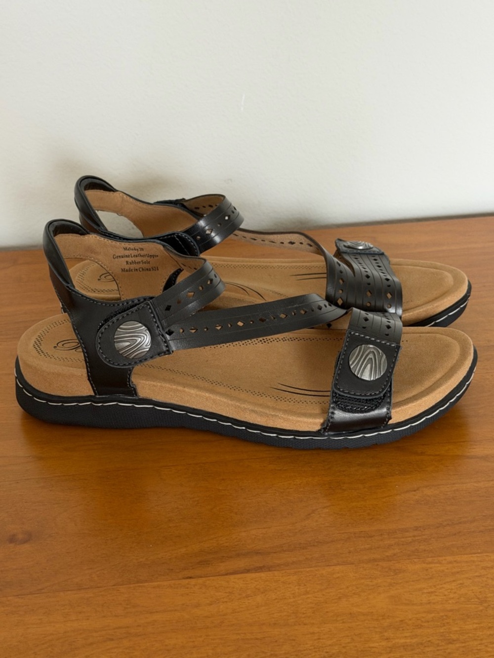 Comfort Black Leather Memory Foam Footbad Sandals EVA Walking Shoes-Biza Melody